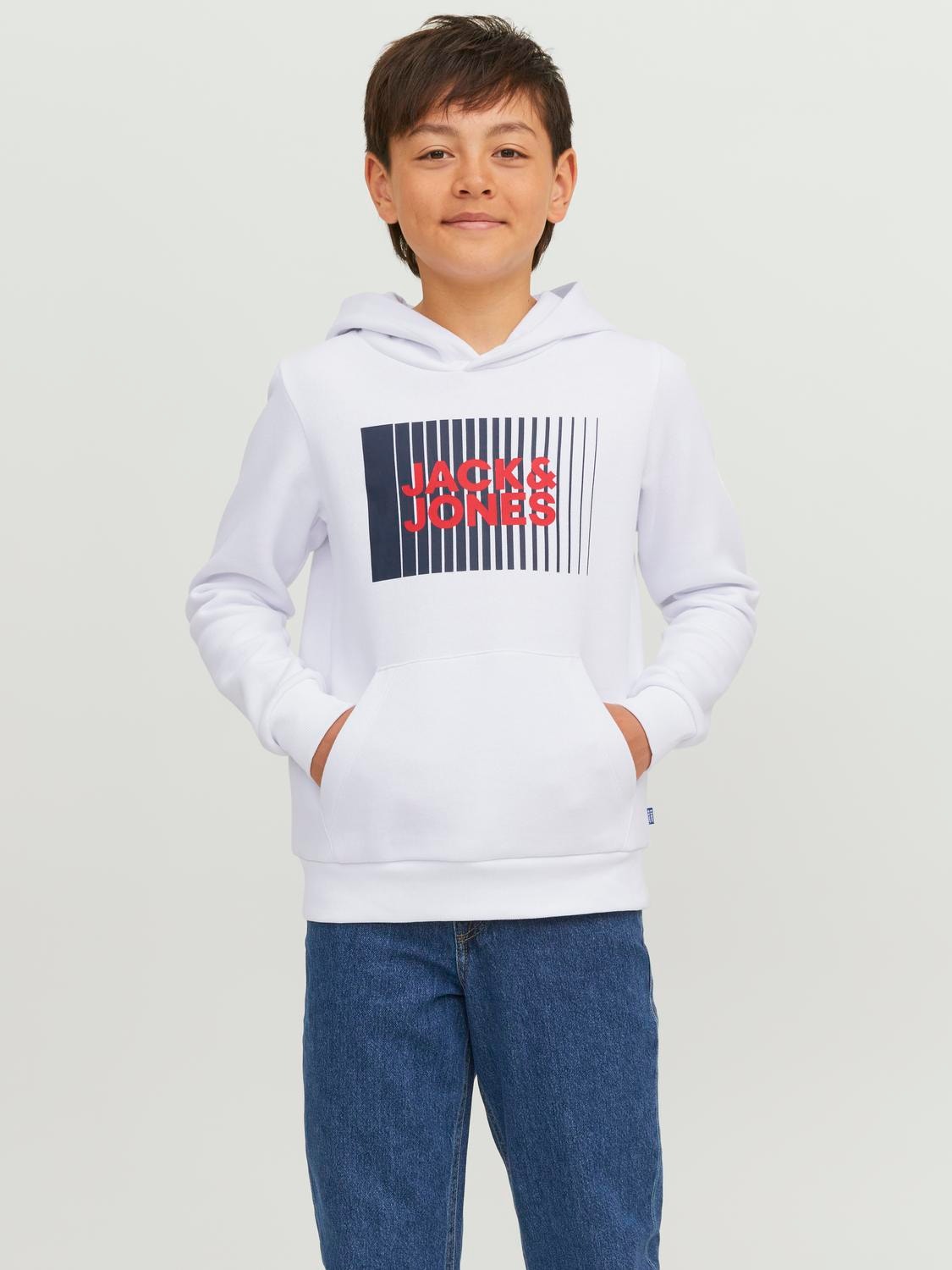 Jack & Jones Logo Hoodie For boys -White - 12237459