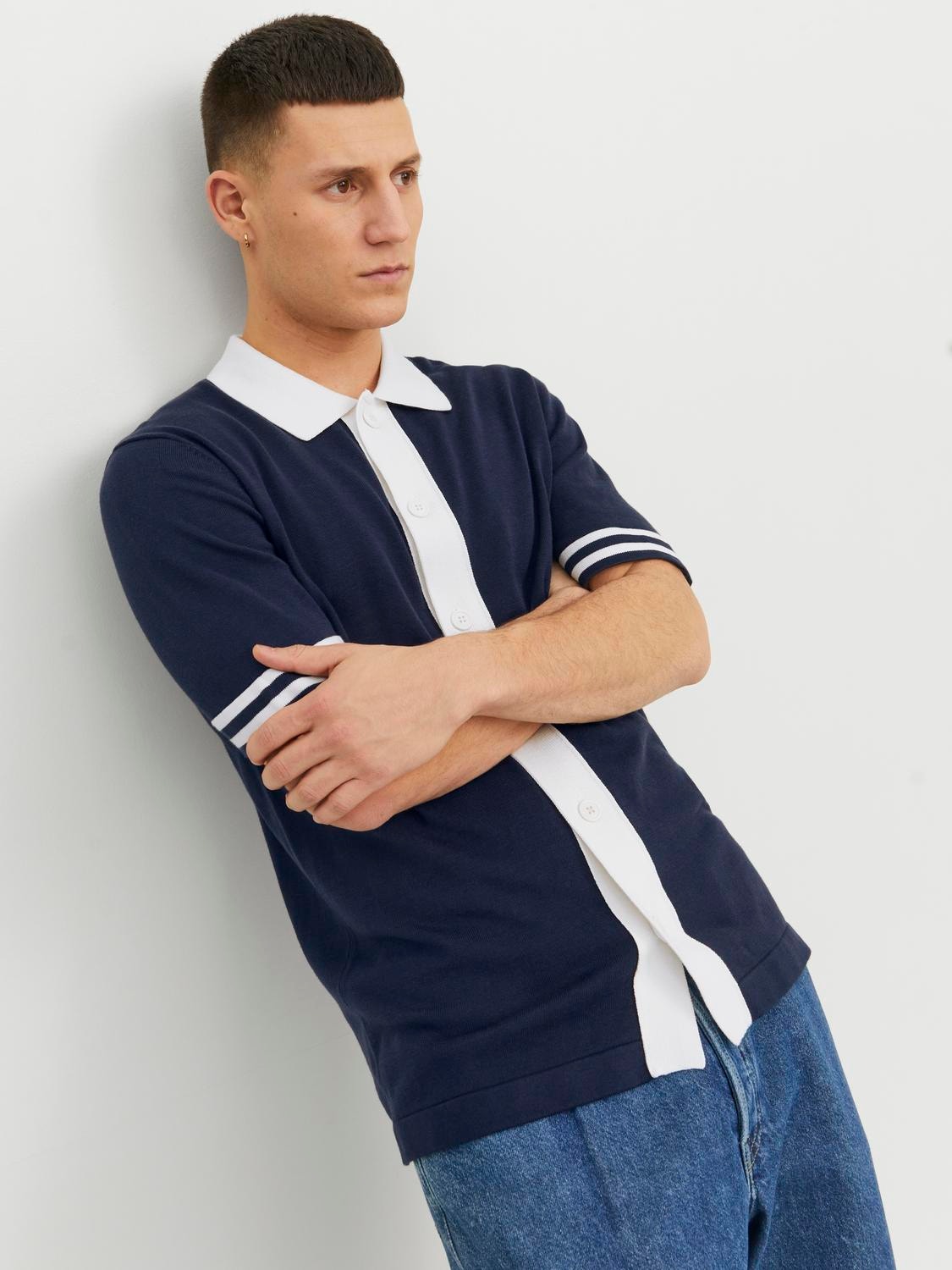 Jack & Jones Färgblockering Skjortkrage T-shirt -Navy Blazer - 12237495
