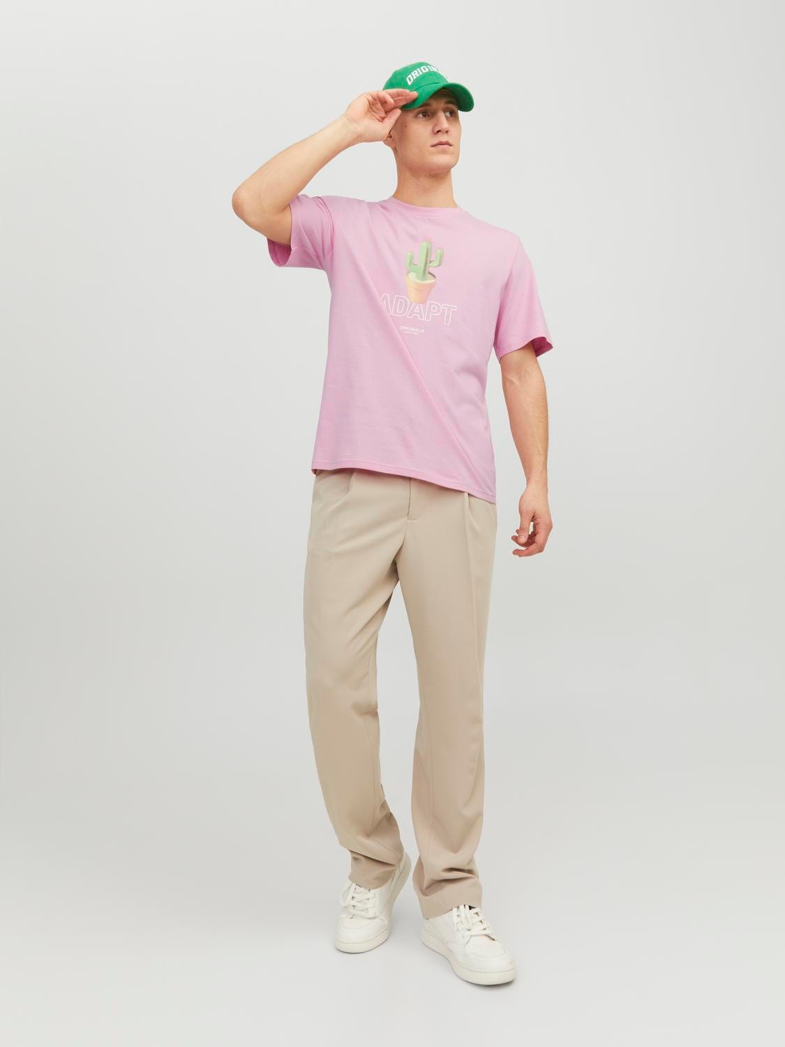 Jack & Jones Printed Crew neck T-shirt -Prism Pink - 12237762