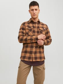 Jack & Jones Slim Fit Rutete skjorte -Seal Brown - 12238027