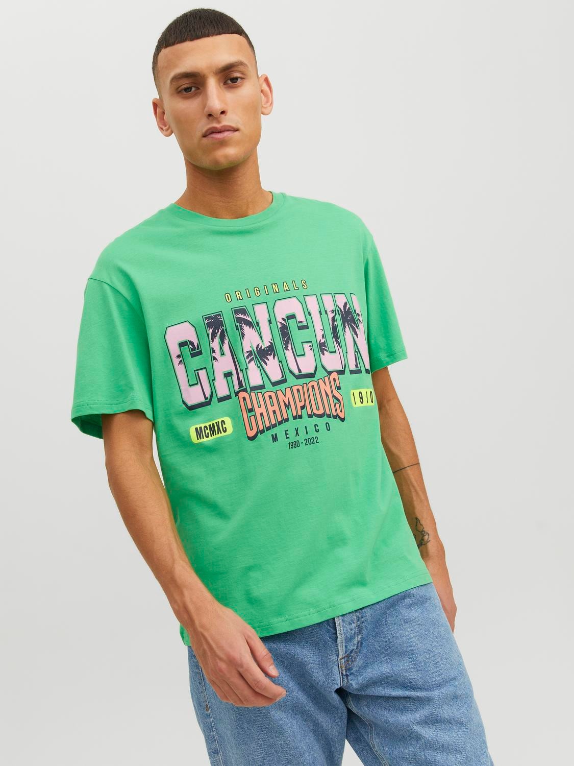 Jack & Jones Nyomott mintás Környak Trikó -Island Green - 12238161