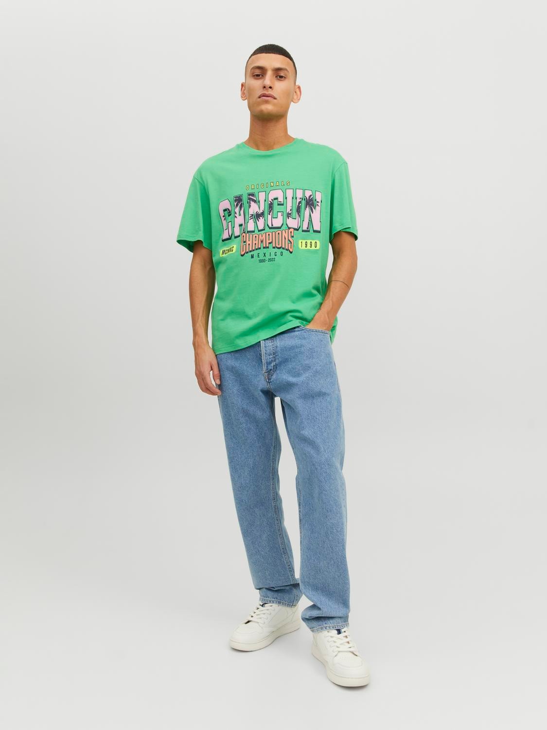 Jack & Jones Nyomott mintás Környak Trikó -Island Green - 12238161