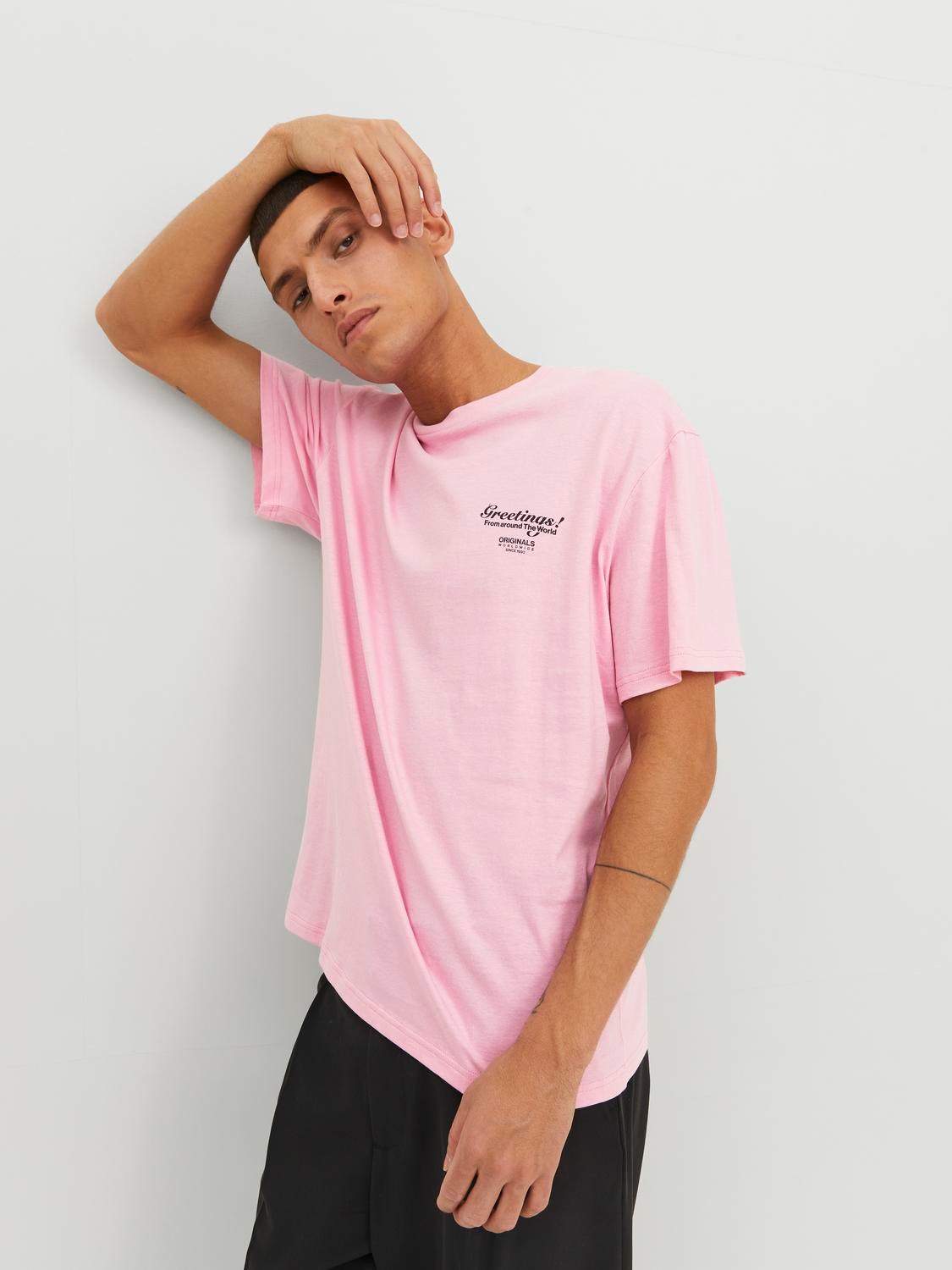 Jack & Jones Printed Crew neck T-shirt -Prism Pink - 12238165