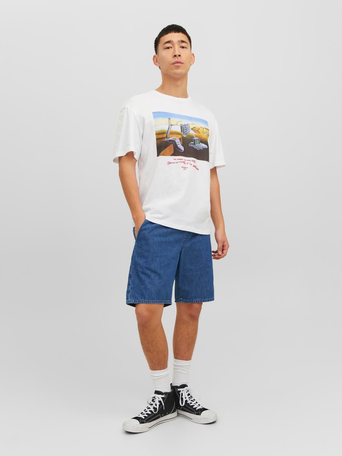 Jack & Jones Foto raštas Apskritas kaklas Marškinėliai -White - 12238168