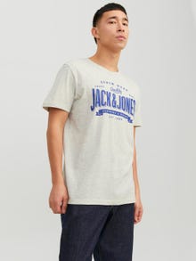 Jack & Jones Logo Pyöreä pääntie T-paita -White Melange - 12238252