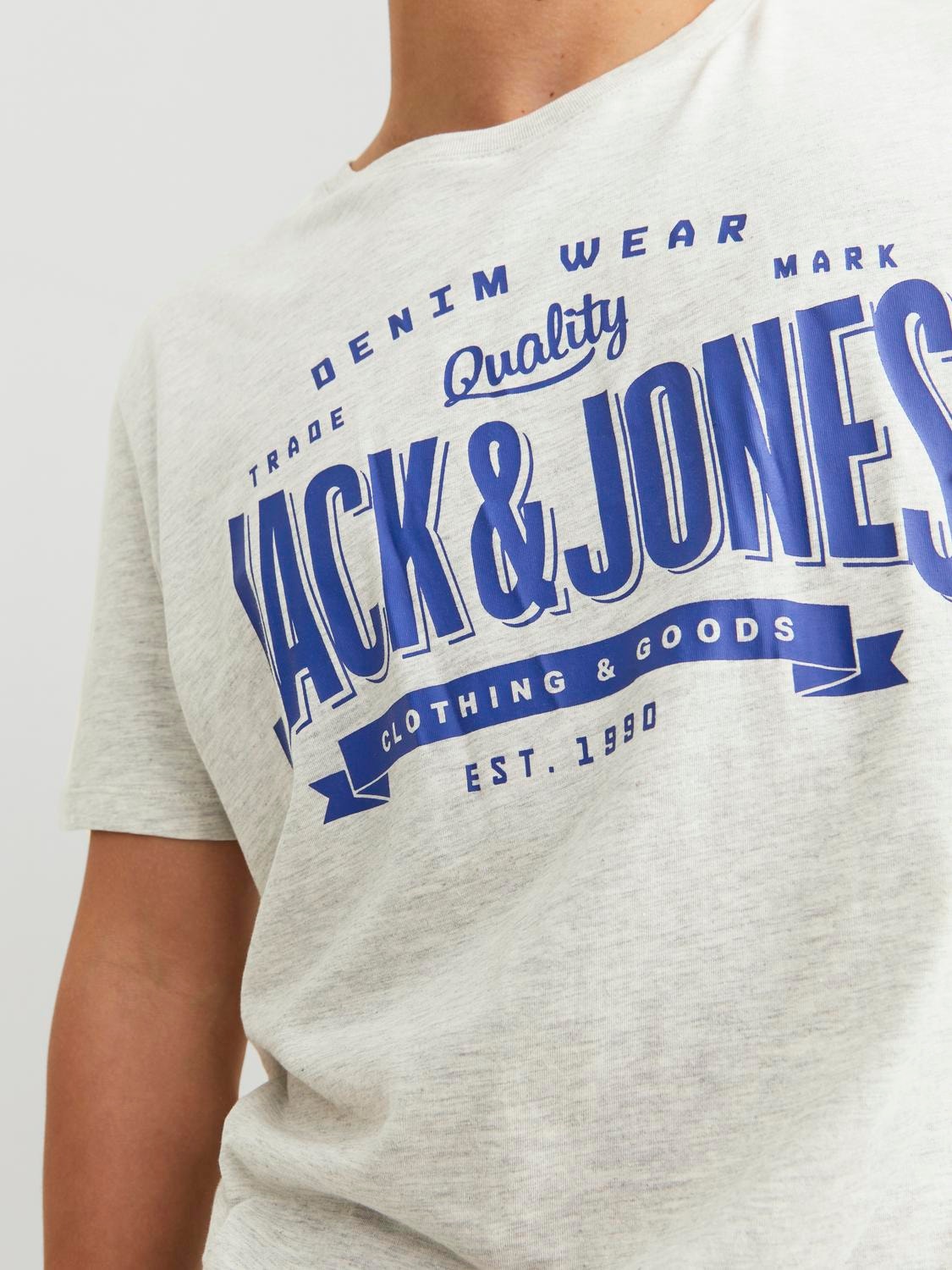 Jack & Jones Logotyp Rundringning T-shirt -White Melange - 12238252