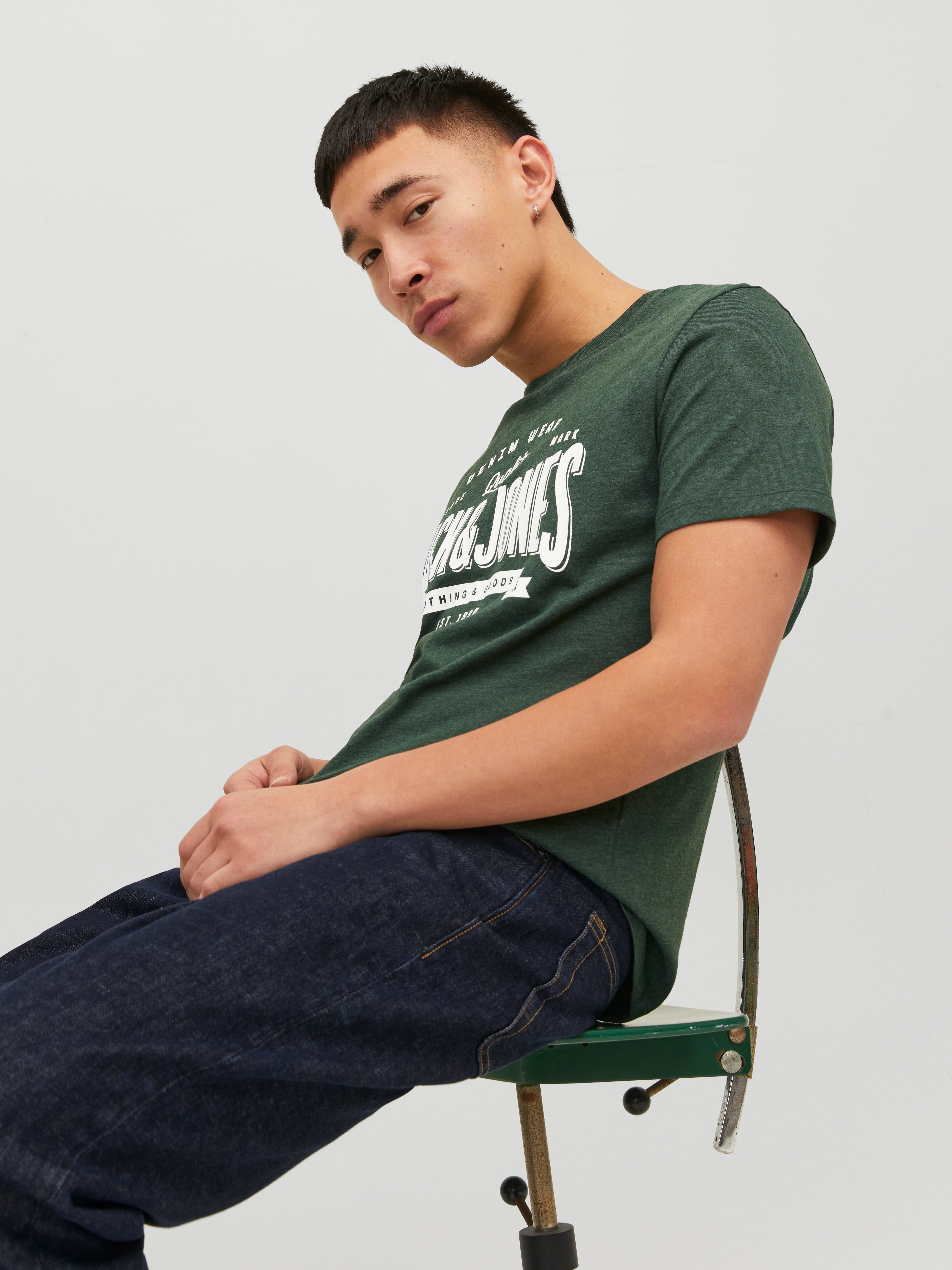 Logo Crew neck T-shirt | Dark Green | Jack & Jones® 