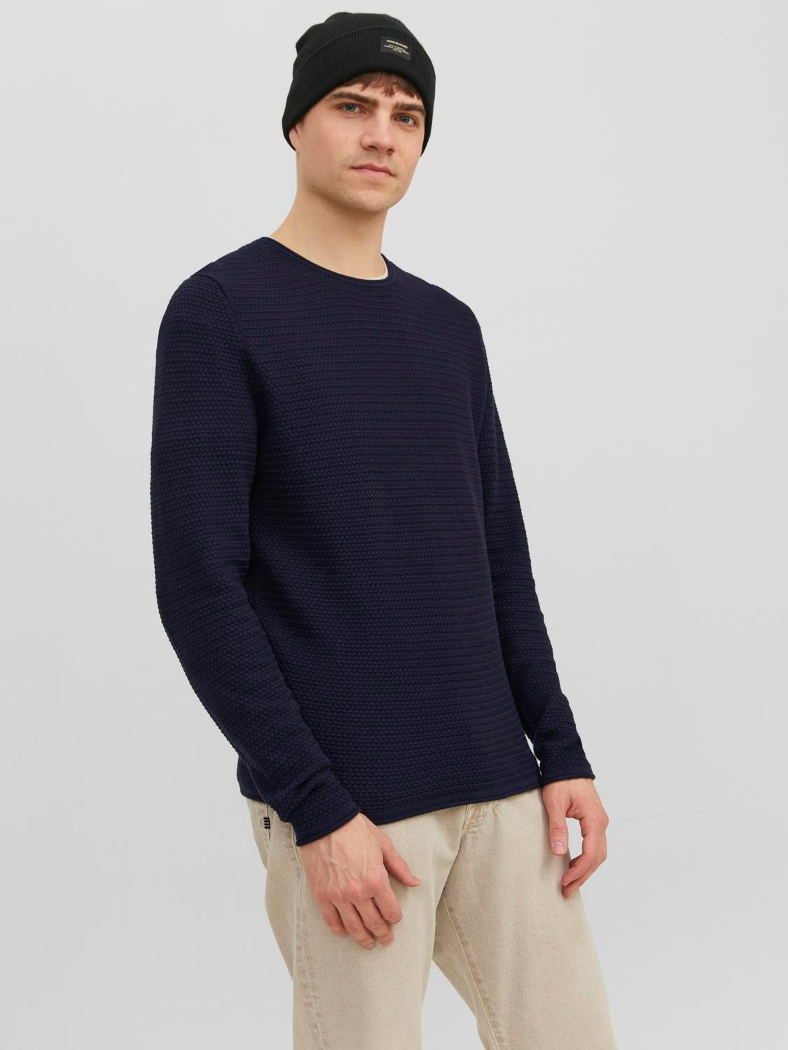 Jack & Jones Enfärgat Crewneck Stickad tröja -Maritime Blue - 12238557