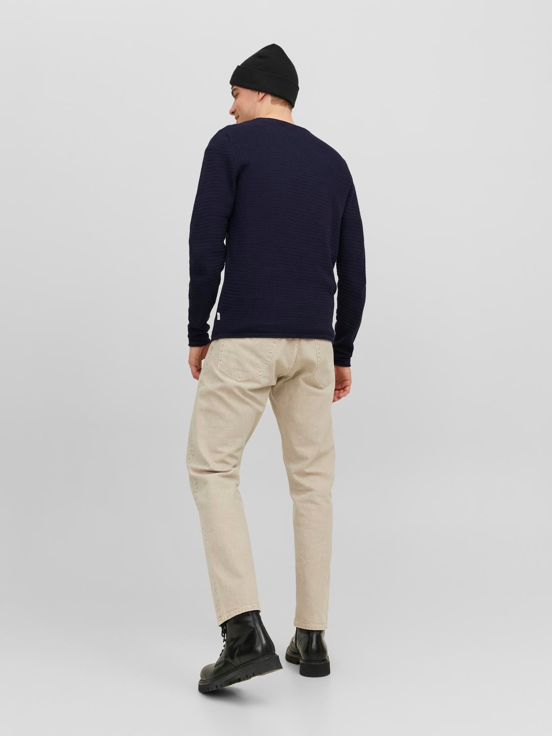 Jack & Jones Enfärgat Crewneck Stickad tröja -Maritime Blue - 12238557