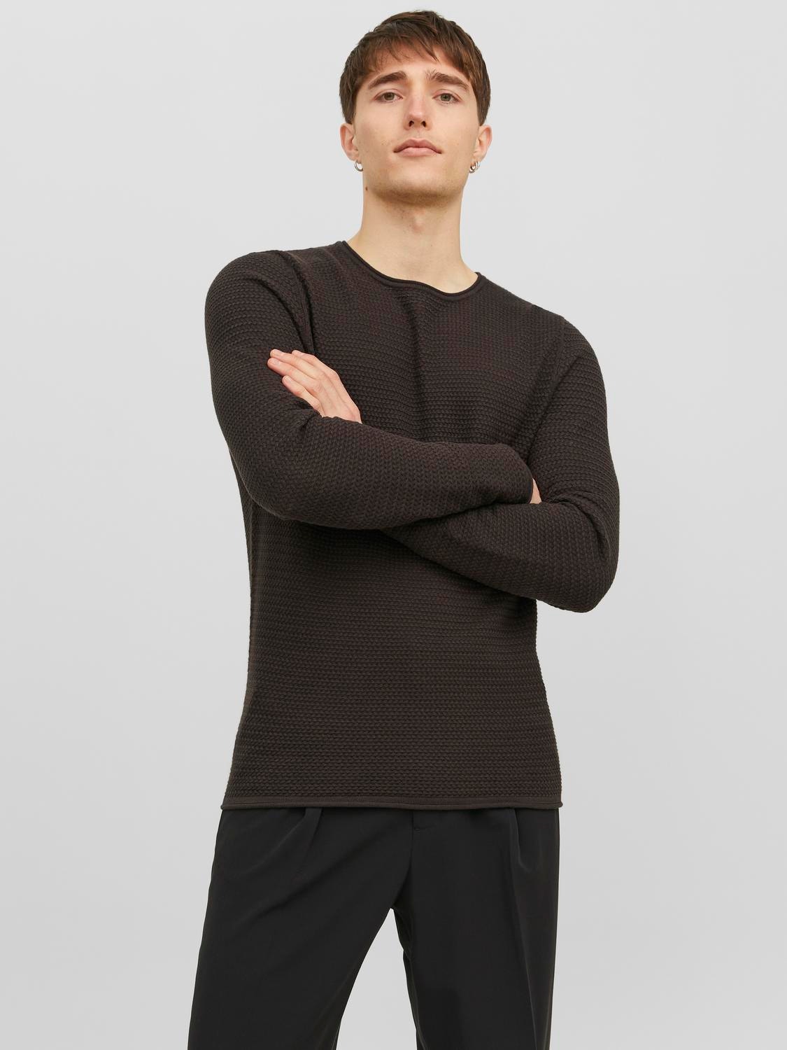 Jack & Jones Plain Crew Neck Jumper -Chocolate Torte - 12238557