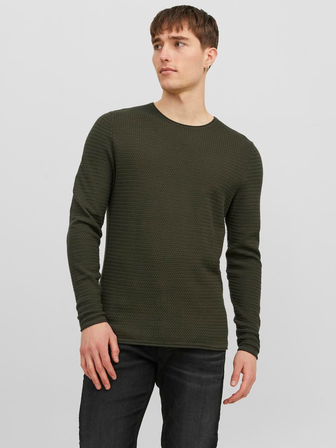 Plain Crew Neck Jumper | Medium Green | Jack & Jones®