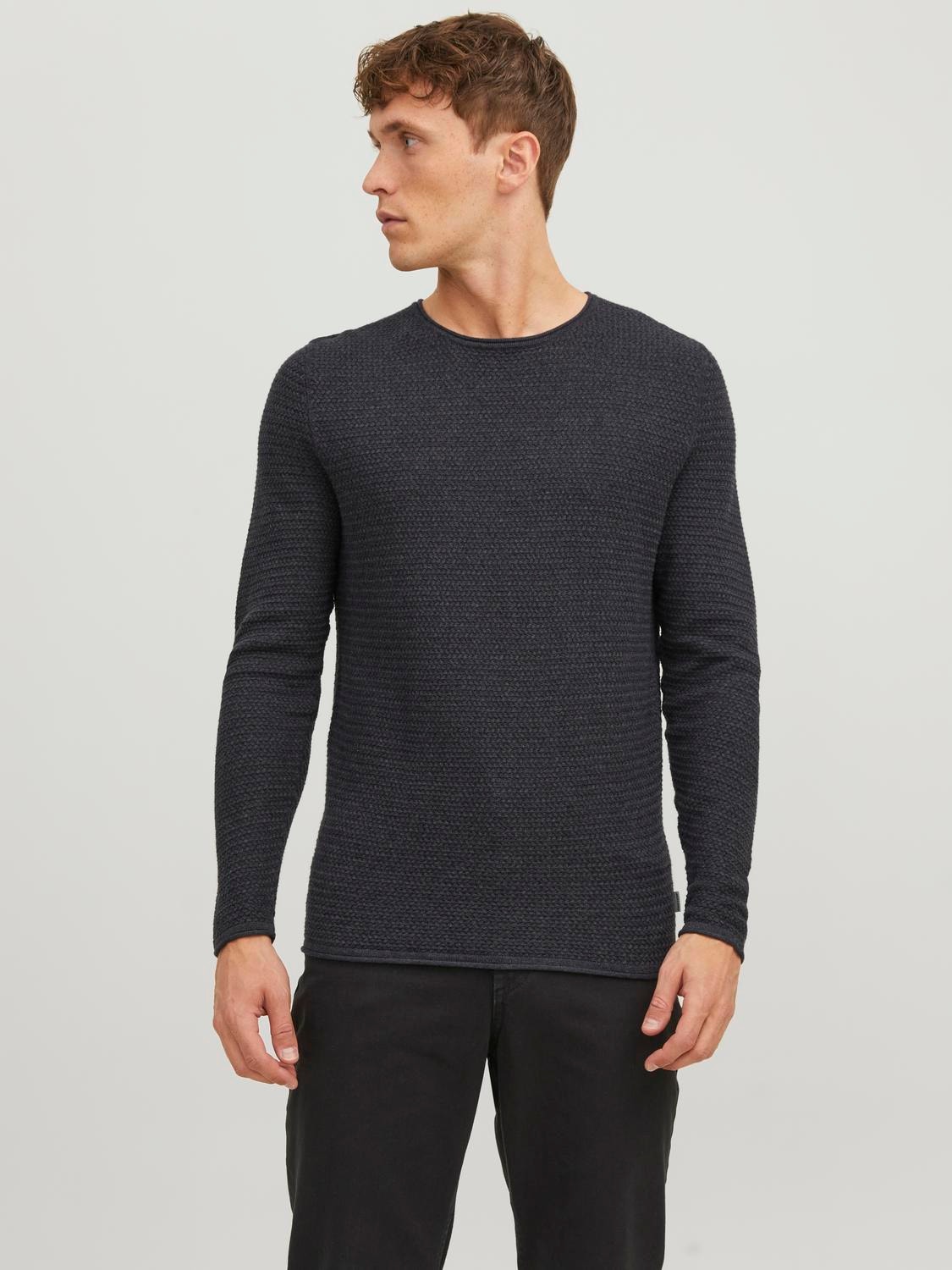 Jack & Jones Bez vzoru Svetr s okrouhlým výstřihem -Dark Grey Melange - 12238557