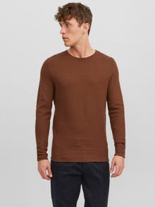 Jack & Jones Bez vzoru Svetr s okrouhlým výstřihem -Cambridge Brown - 12238557