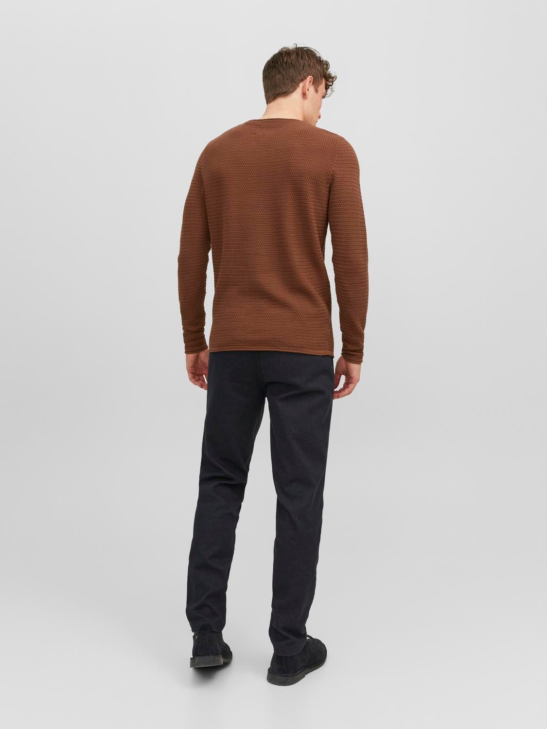 Jack & Jones Bez vzoru Svetr s okrouhlým výstřihem -Cambridge Brown - 12238557