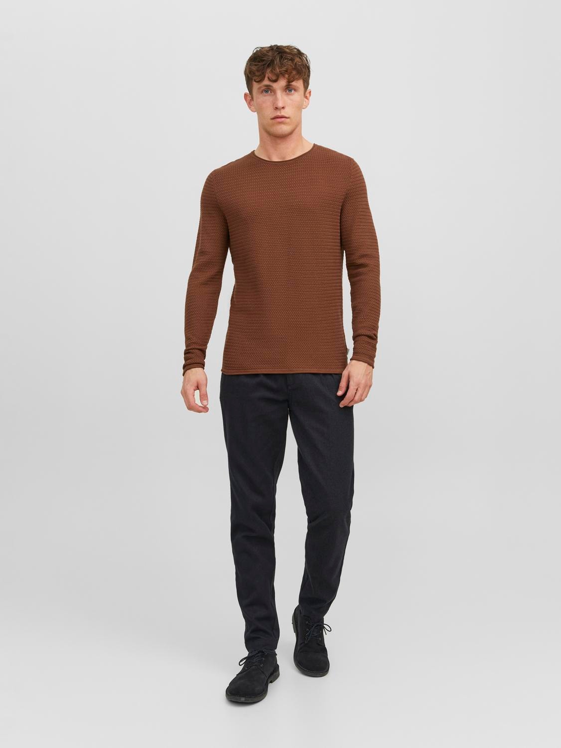 Jack & Jones Bez vzoru Svetr s okrouhlým výstřihem -Cambridge Brown - 12238557