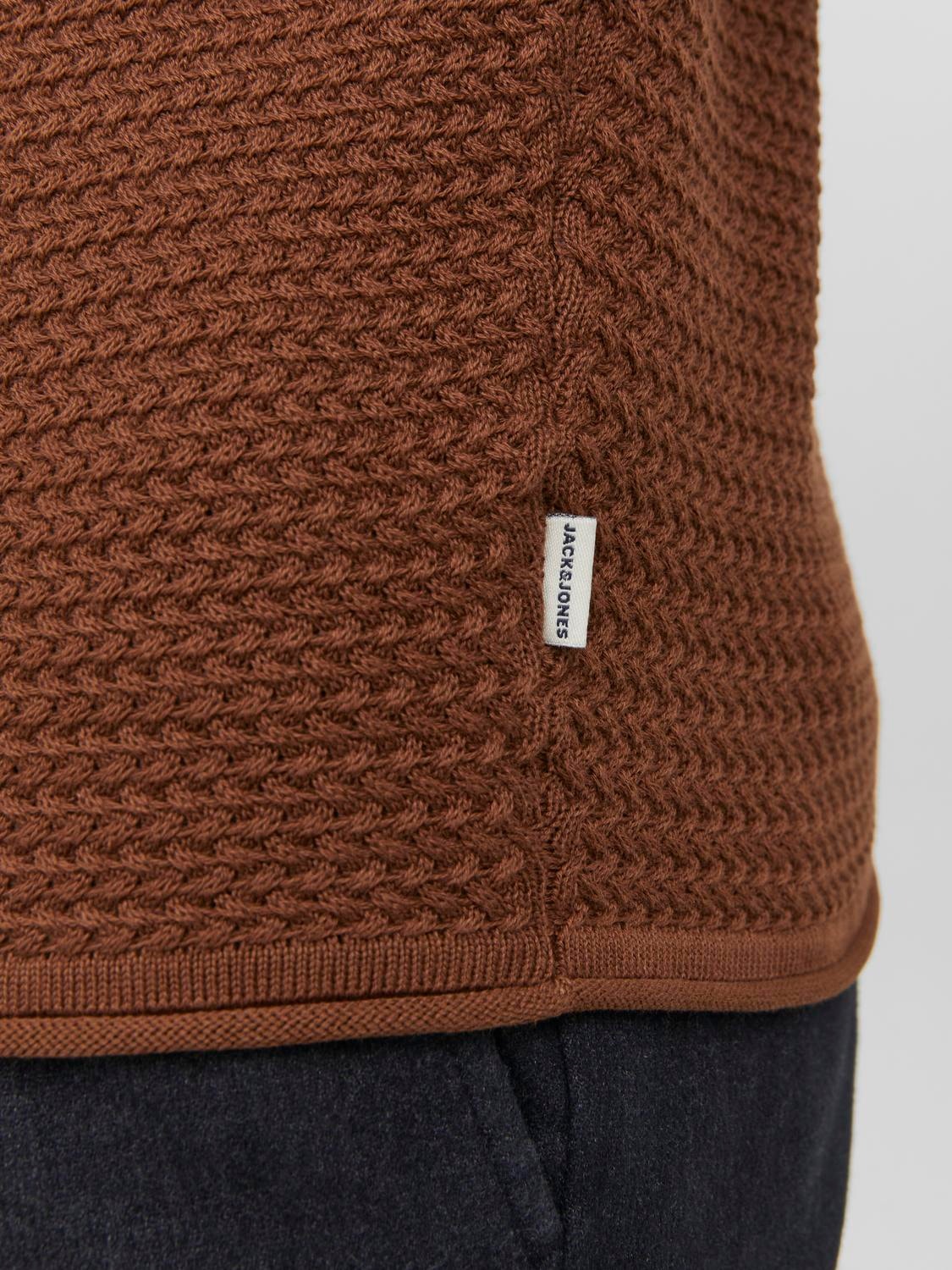 Jack & Jones Ensfarvet Striktrøje med rund hals -Cambridge Brown - 12238557