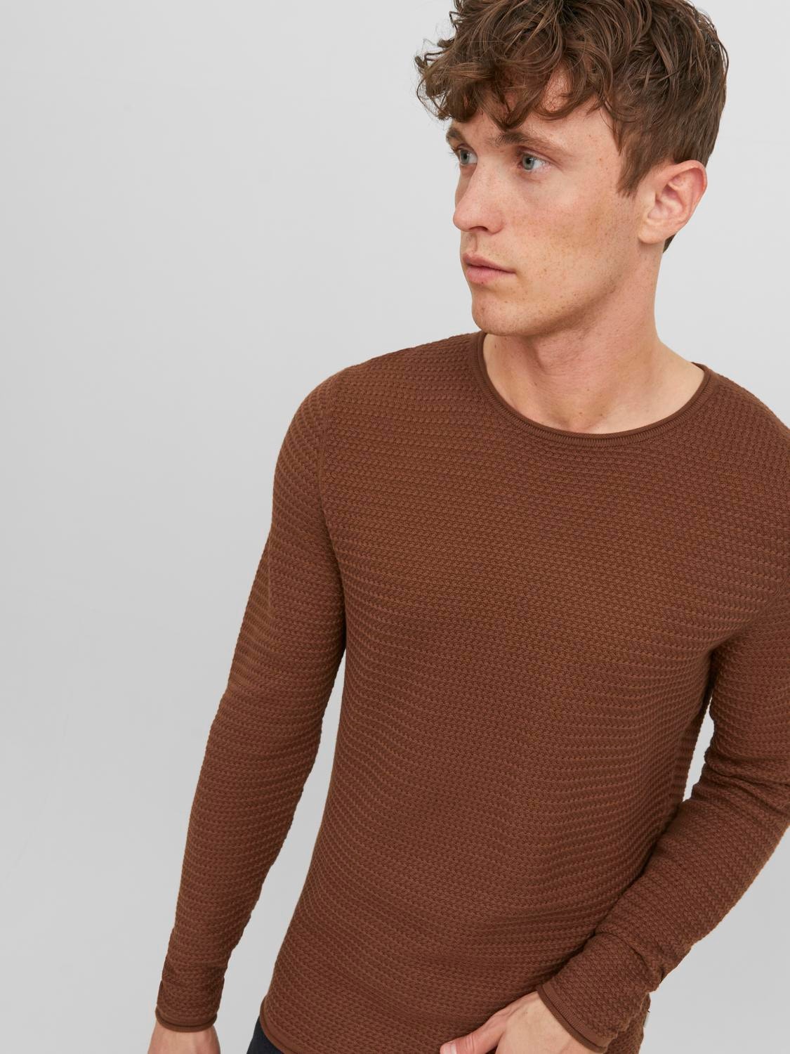 Jack & Jones Bez vzoru Svetr s okrouhlým výstřihem -Cambridge Brown - 12238557