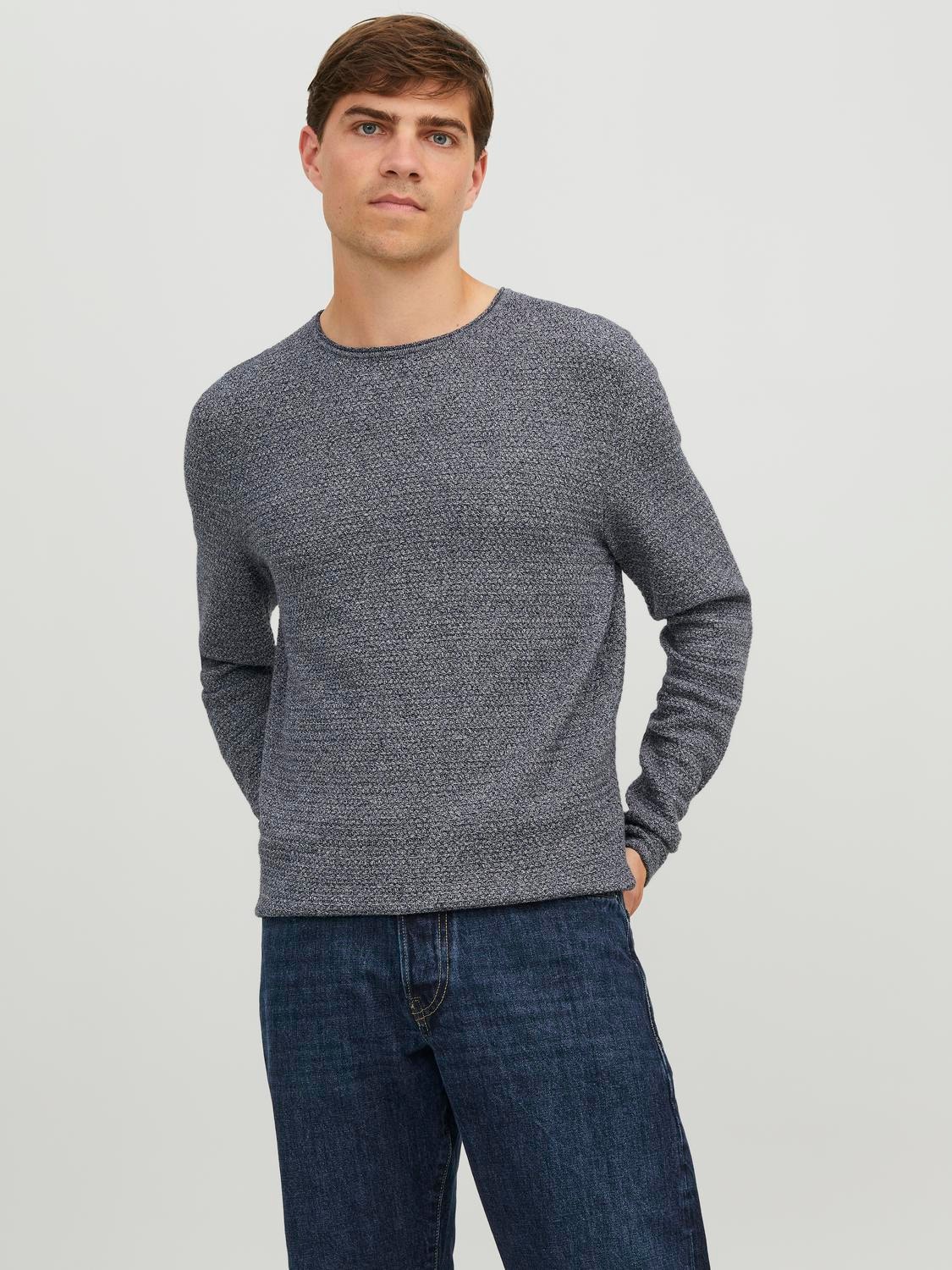 Jack & Jones Ensfarvet Striktrøje med rund hals -Maritime Blue - 12238557