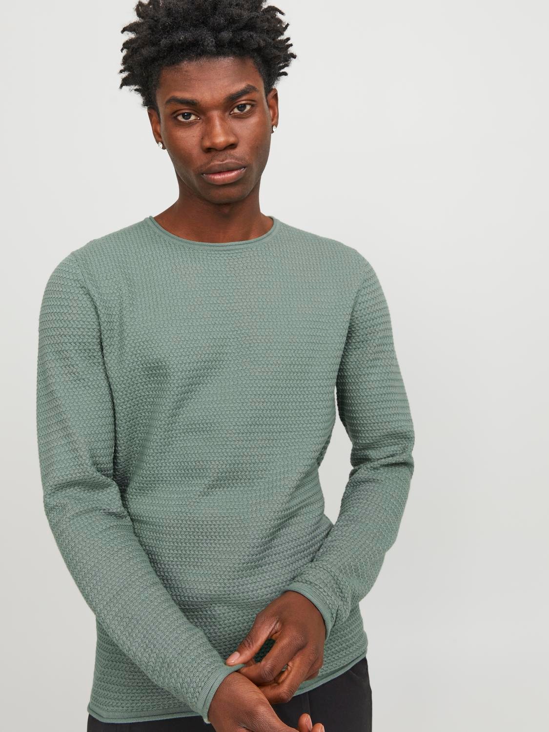 Jack & Jones Enfärgat Crewneck Stickad tröja -Lily Pad - 12238557