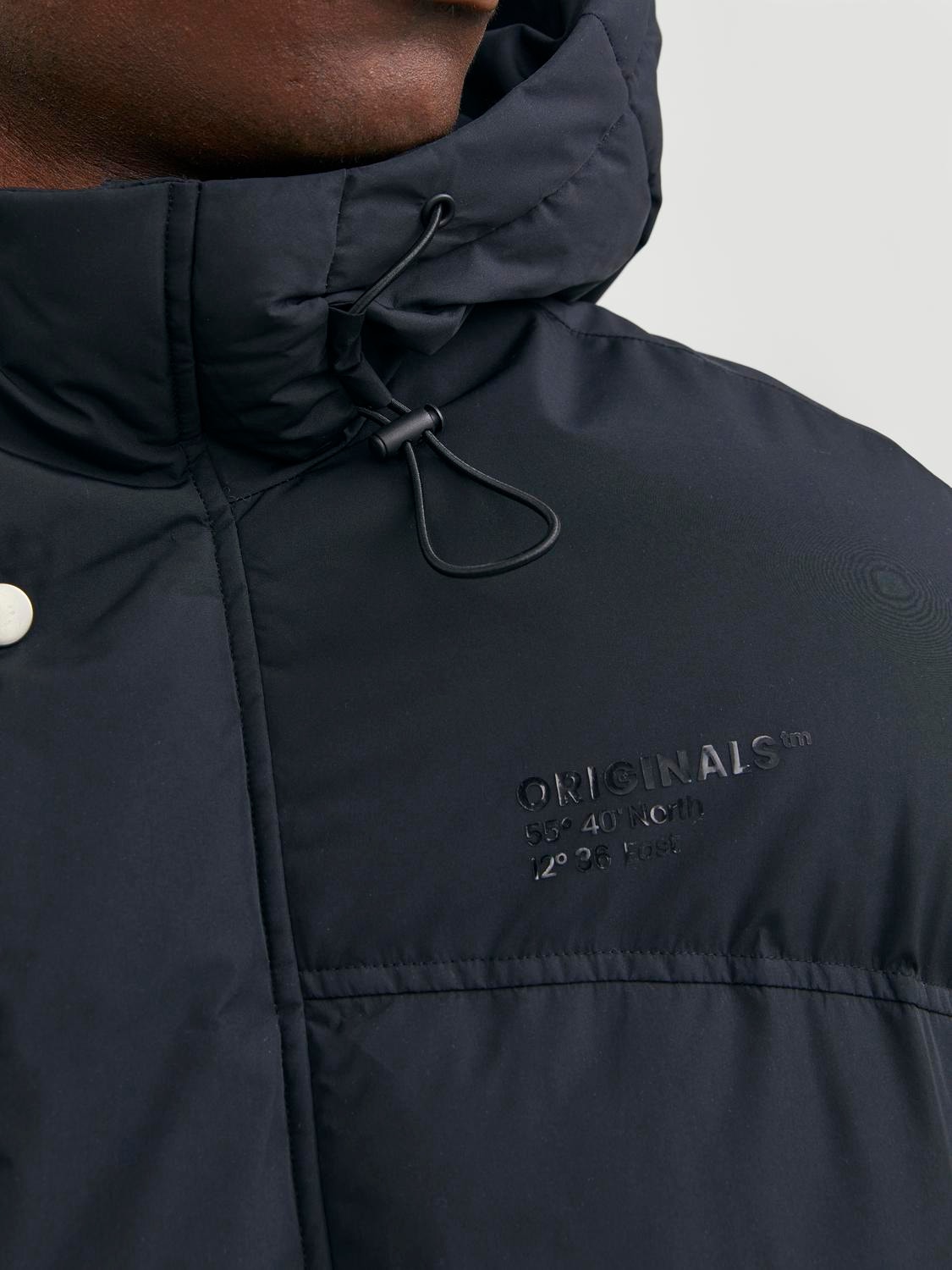 Jack & Jones Originals puffer jacket with hood in black