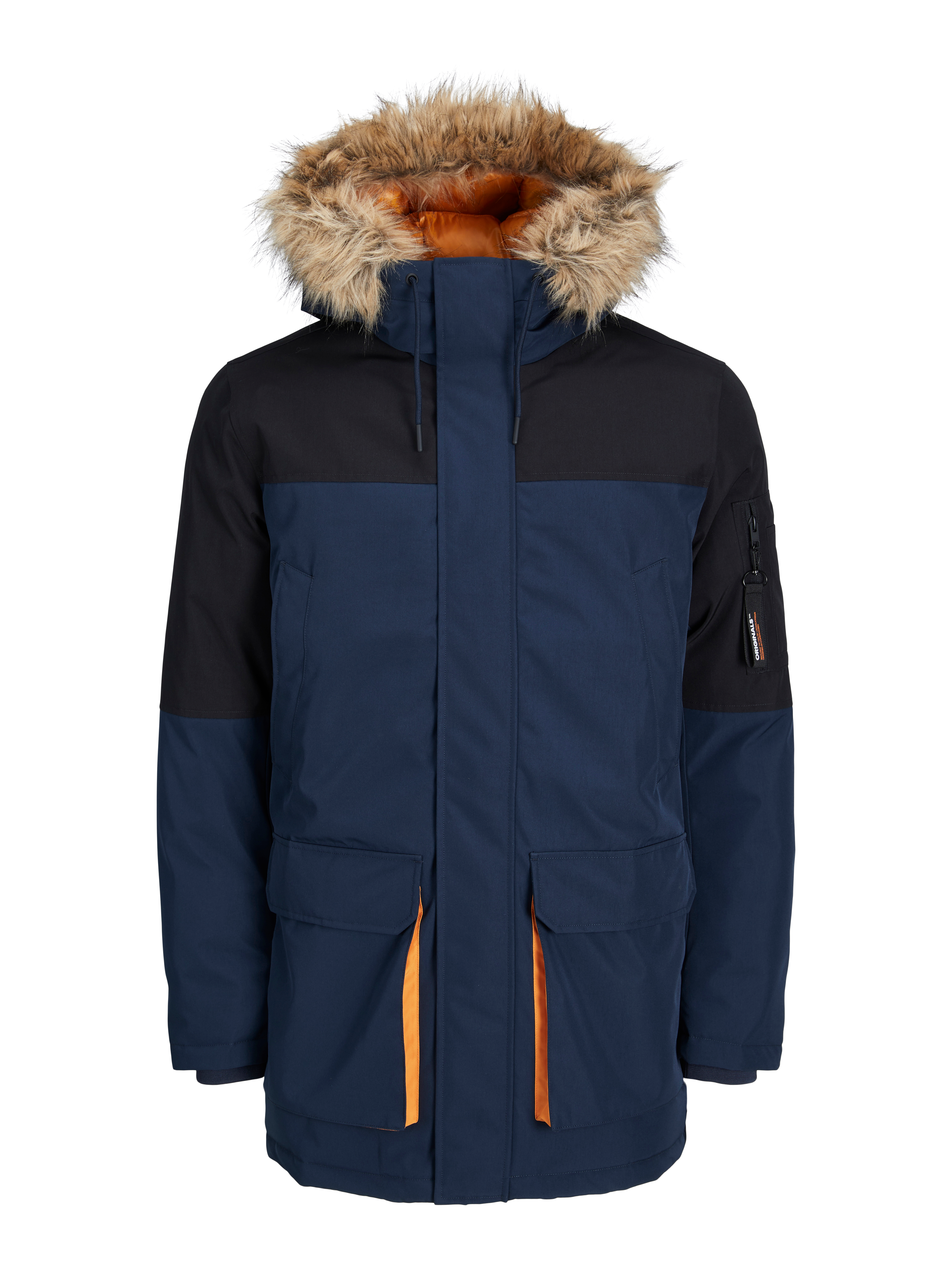 Jack & jones originals parka with removable faux fur hood in navy shop