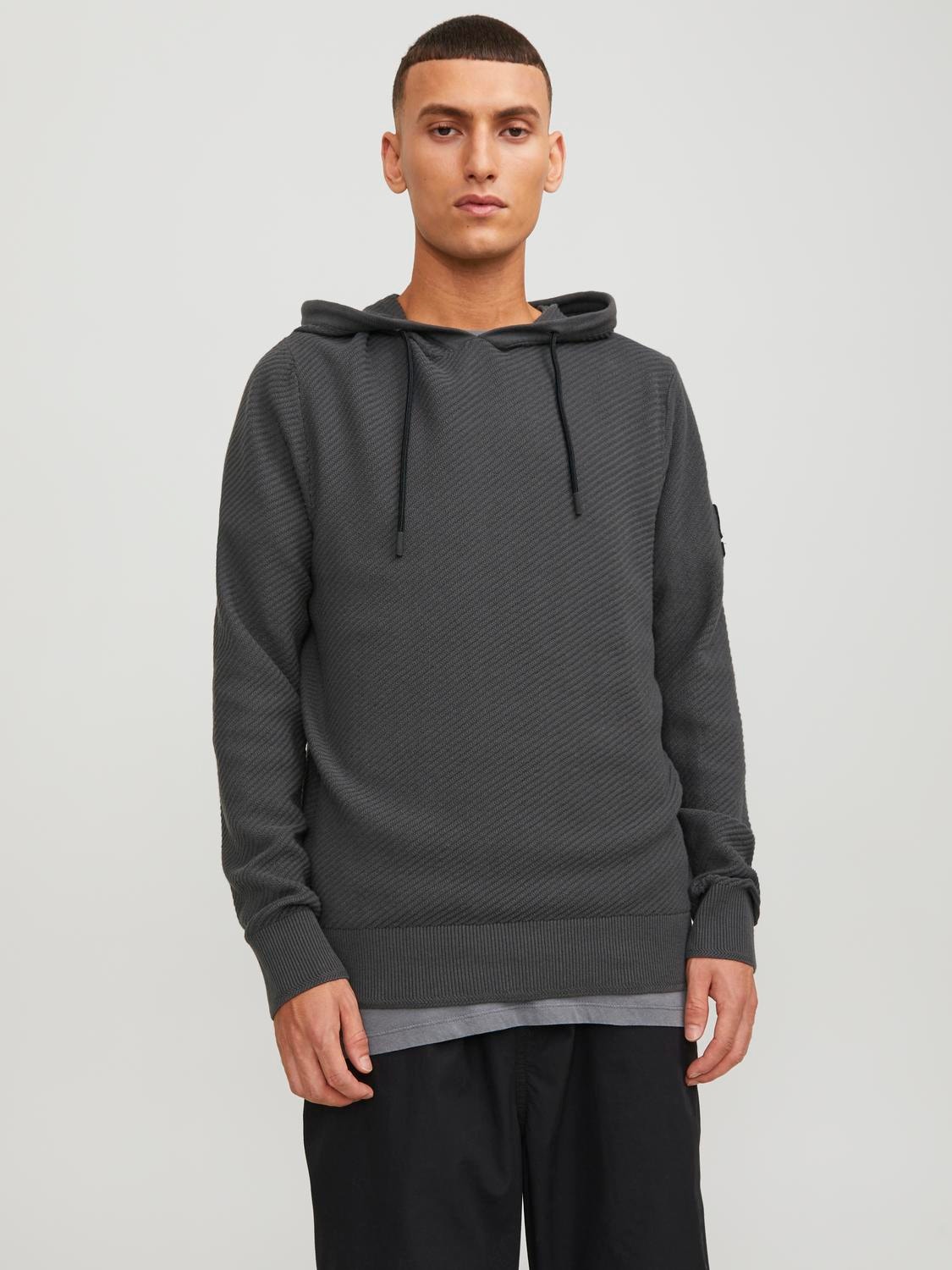 Jack & Jones Plain Hoodie -Asphalt - 12239312