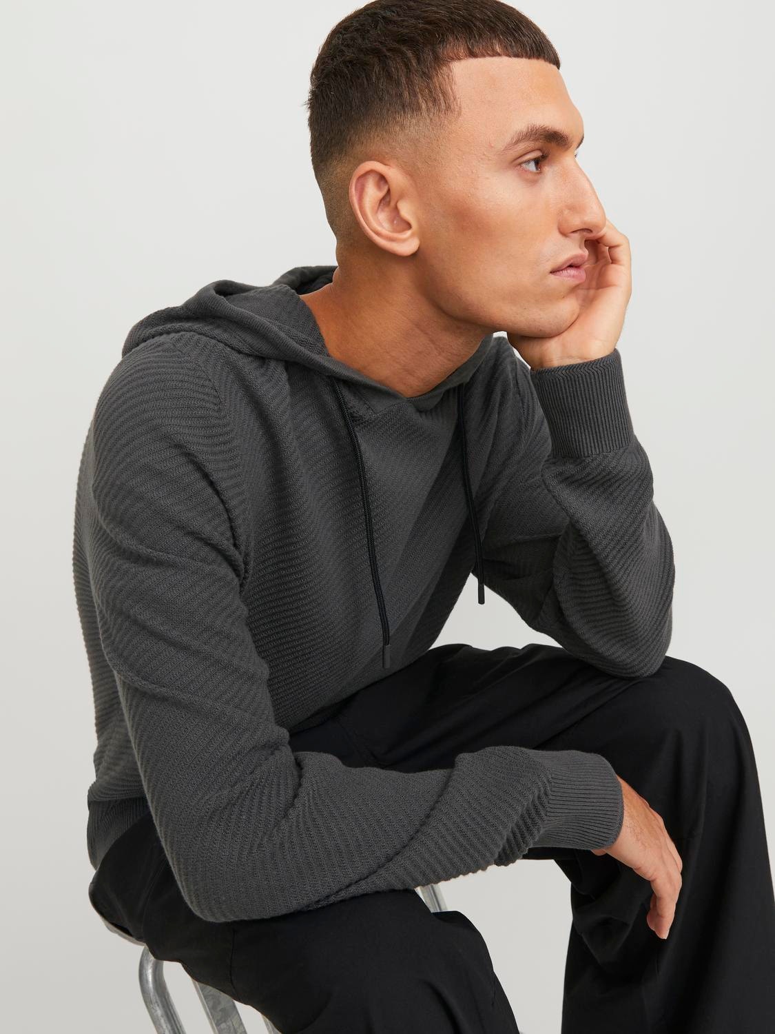 Jack & Jones Plain Hoodie -Asphalt - 12239312