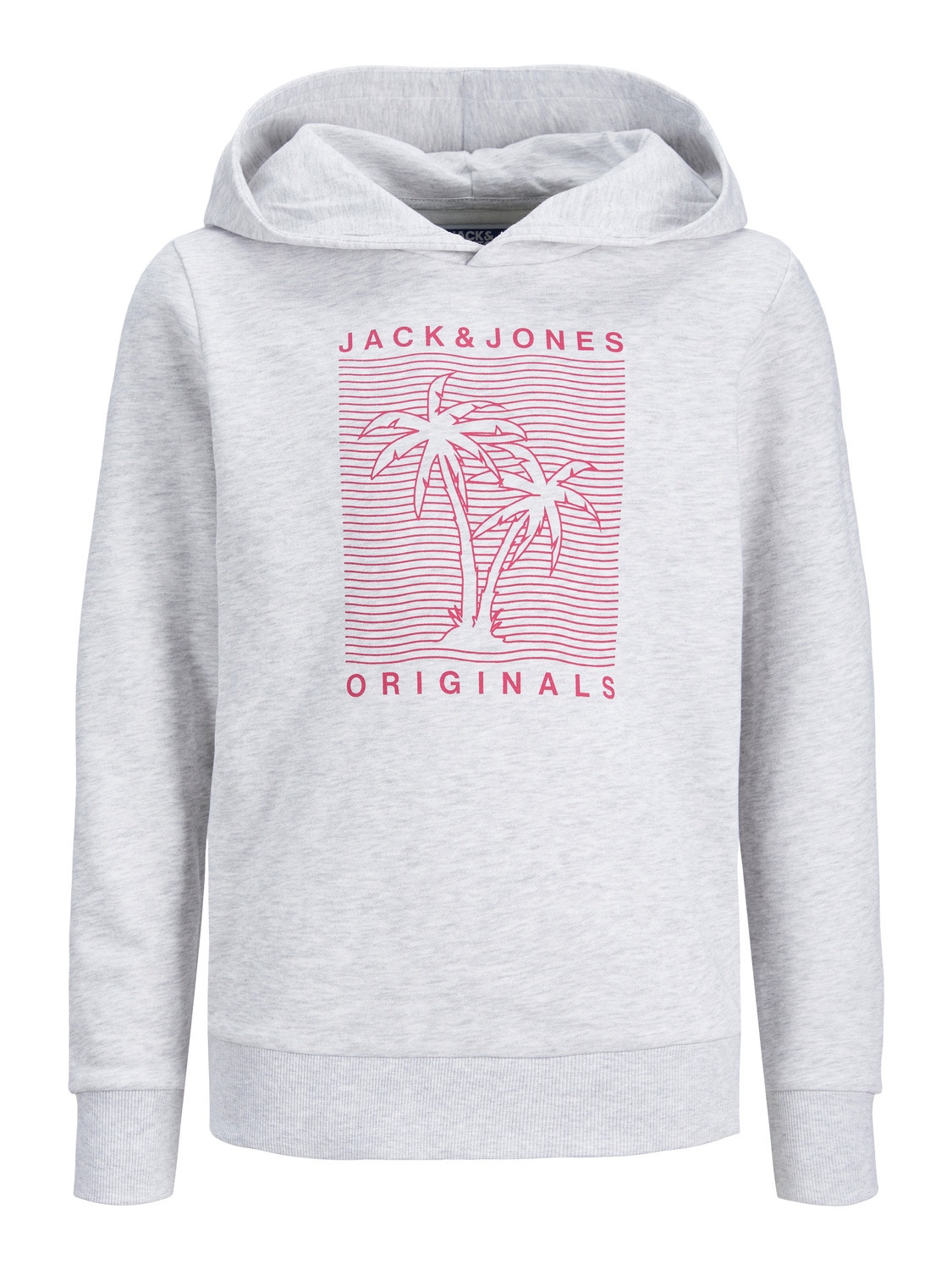 Jack & Jones Printed Hoodie For boys -White Melange - 12239453