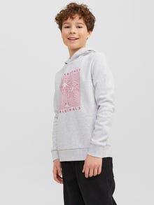 Jack & Jones Printed Hoodie For boys -White Melange - 12239453