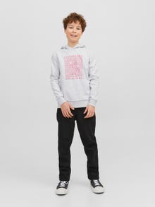 Jack & Jones Printed Hoodie For boys -White Melange - 12239453