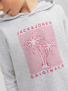 Jack & Jones Printed Hoodie For boys -White Melange - 12239453