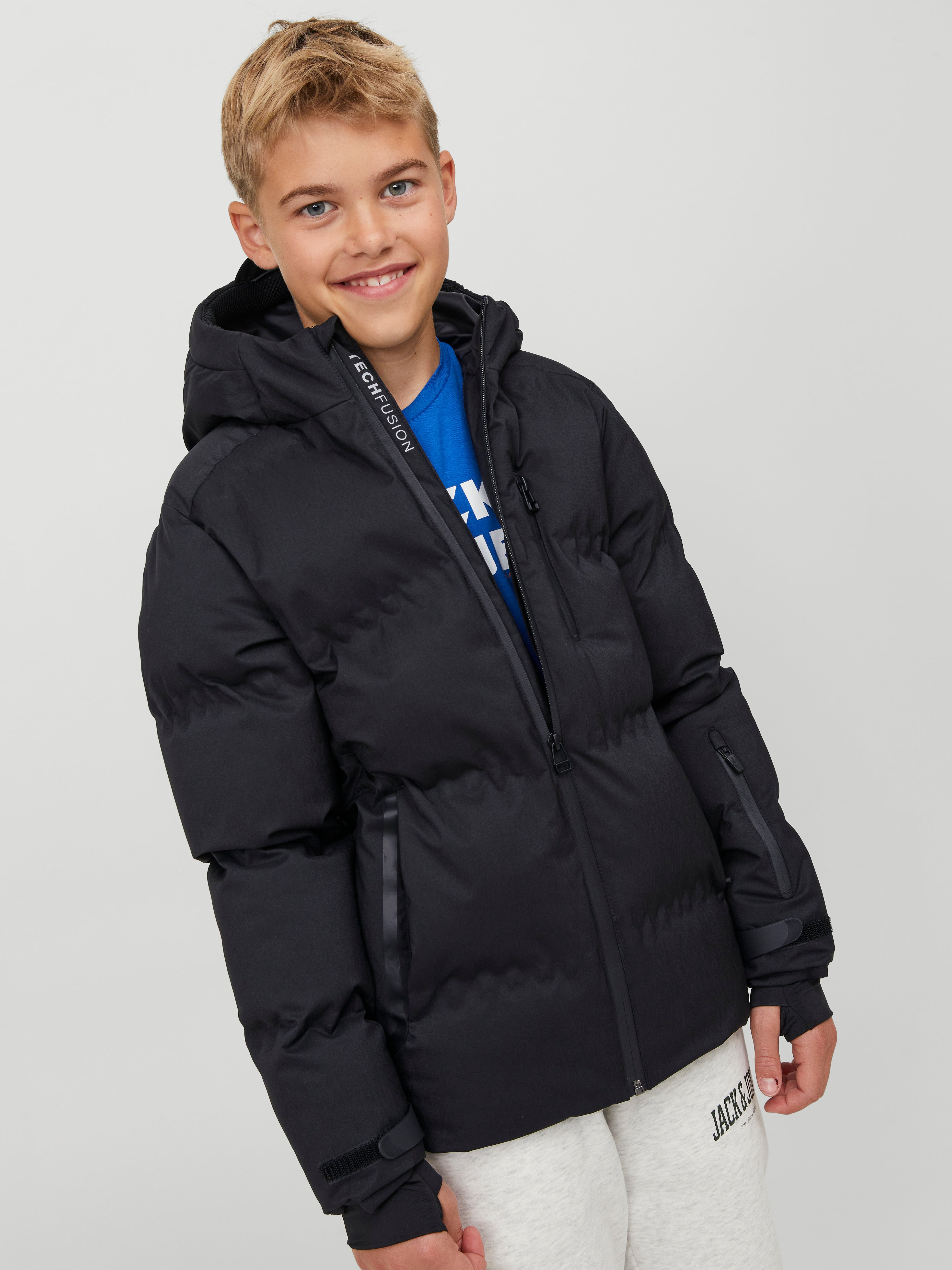 Boys black hooded coat hot sale