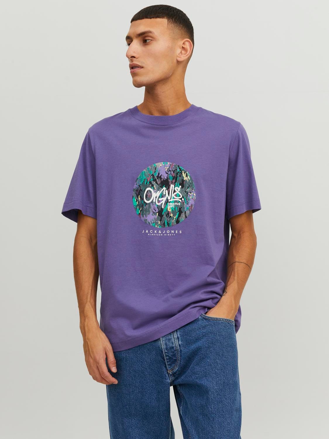 Jack & Jones Nadruk Okrągły dekolt T-shirt -Twilight Purple - 12240120