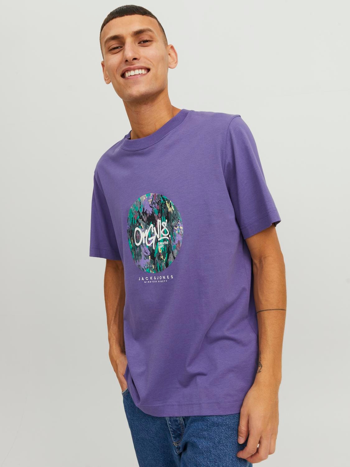 Jack & Jones Gedruckt Rundhals T-shirt -Twilight Purple - 12240120