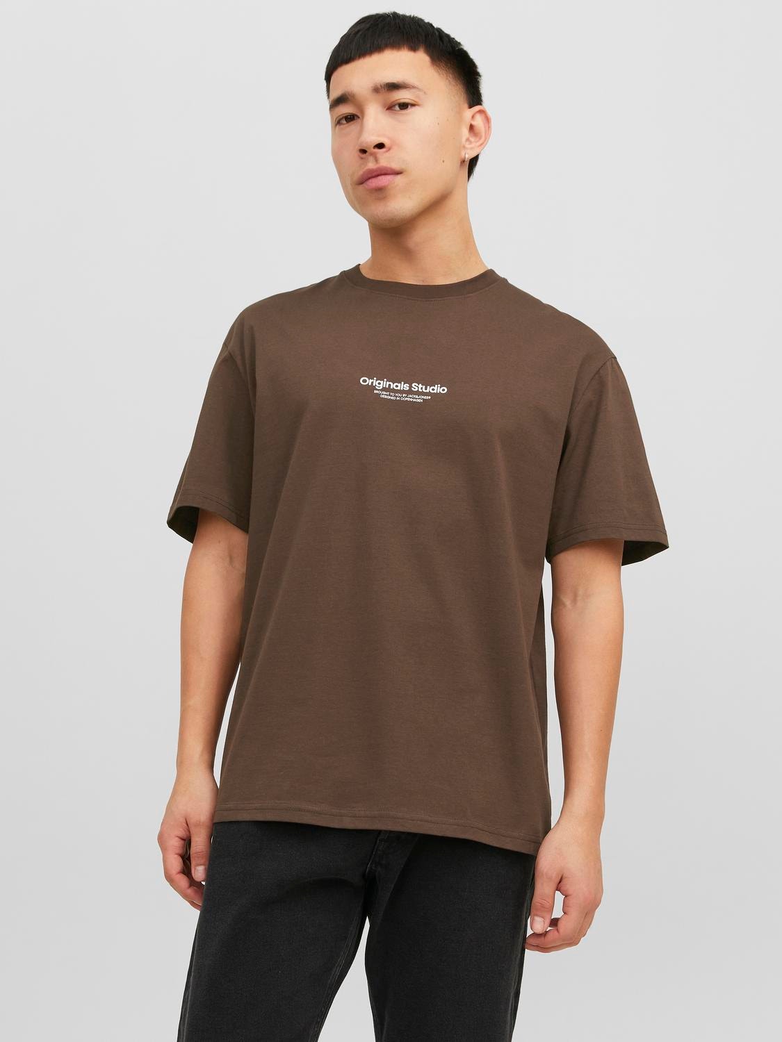 Jack & Jones Printed Crew neck T-shirt -Chocolate Brown - 12240121