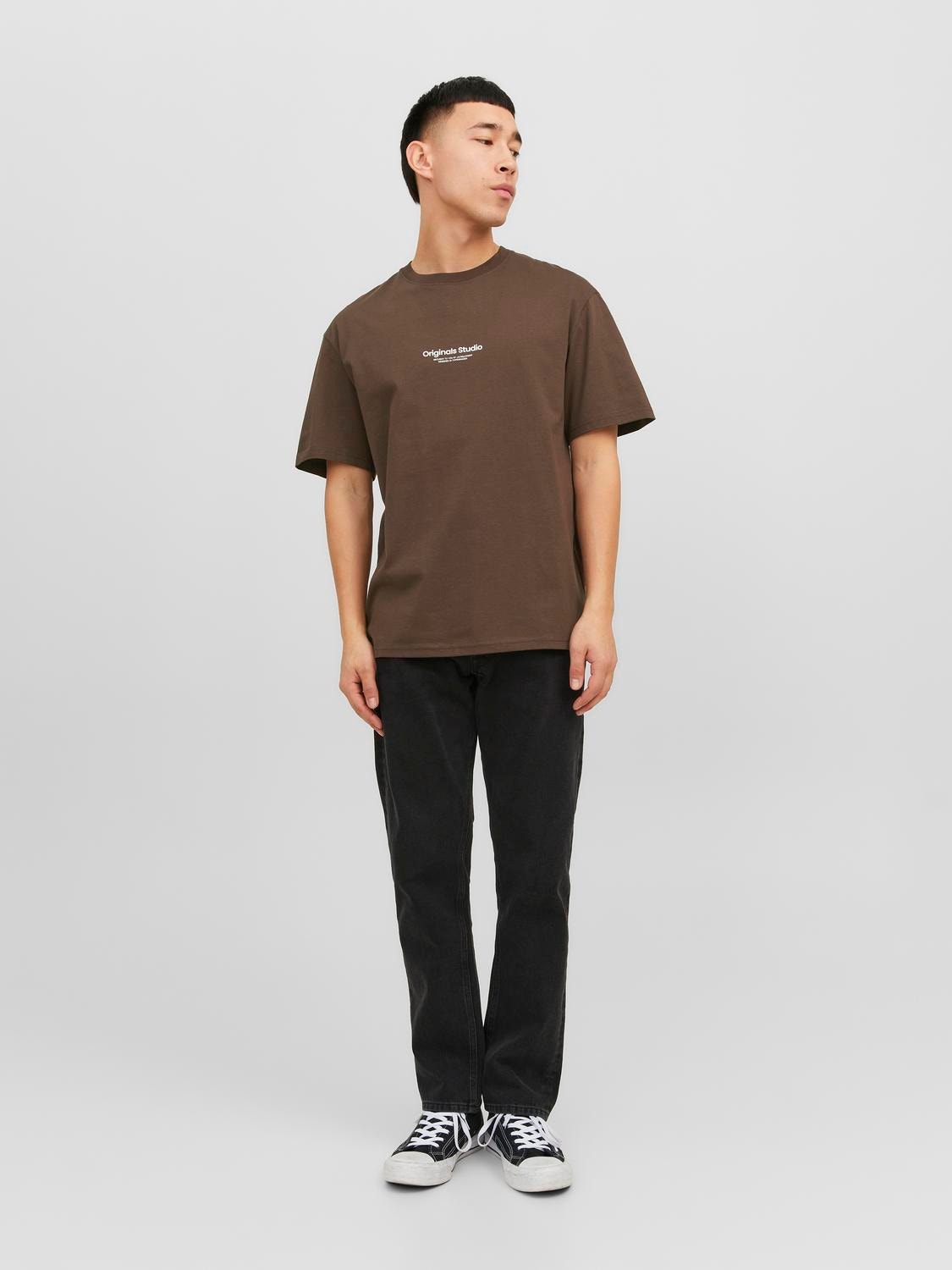 Jack & Jones Spausdintas raštas Apskritas kaklas Marškinėliai -Chocolate Brown - 12240121