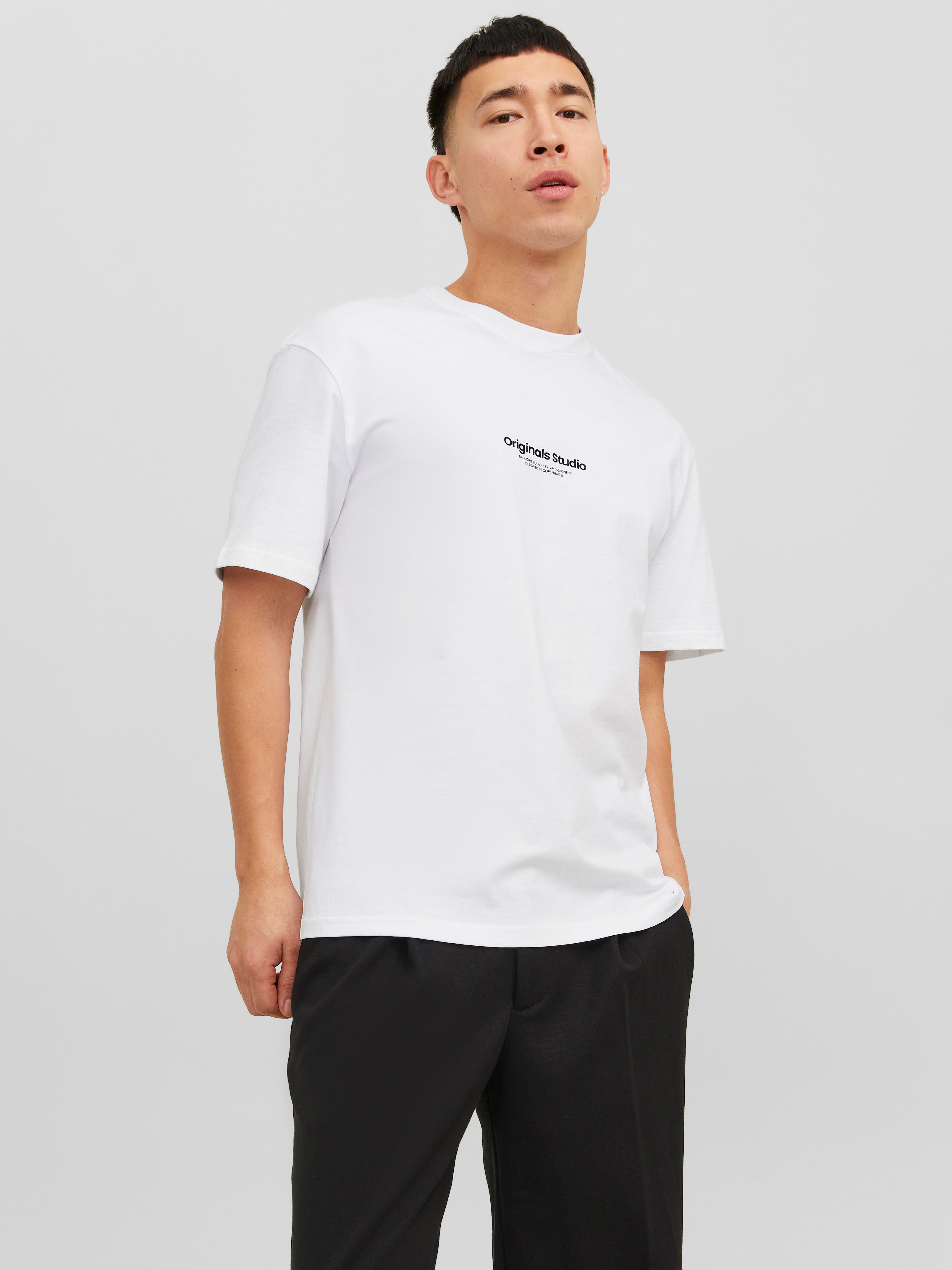 Jack & Jones JJELOGO TEE SS O-NECK - T-shirt imprimé - weiß/écru
