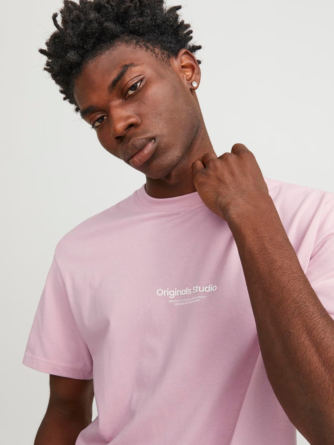 Jack & Jones Printet Crew neck T-shirt -Pink Nectar - 12240121