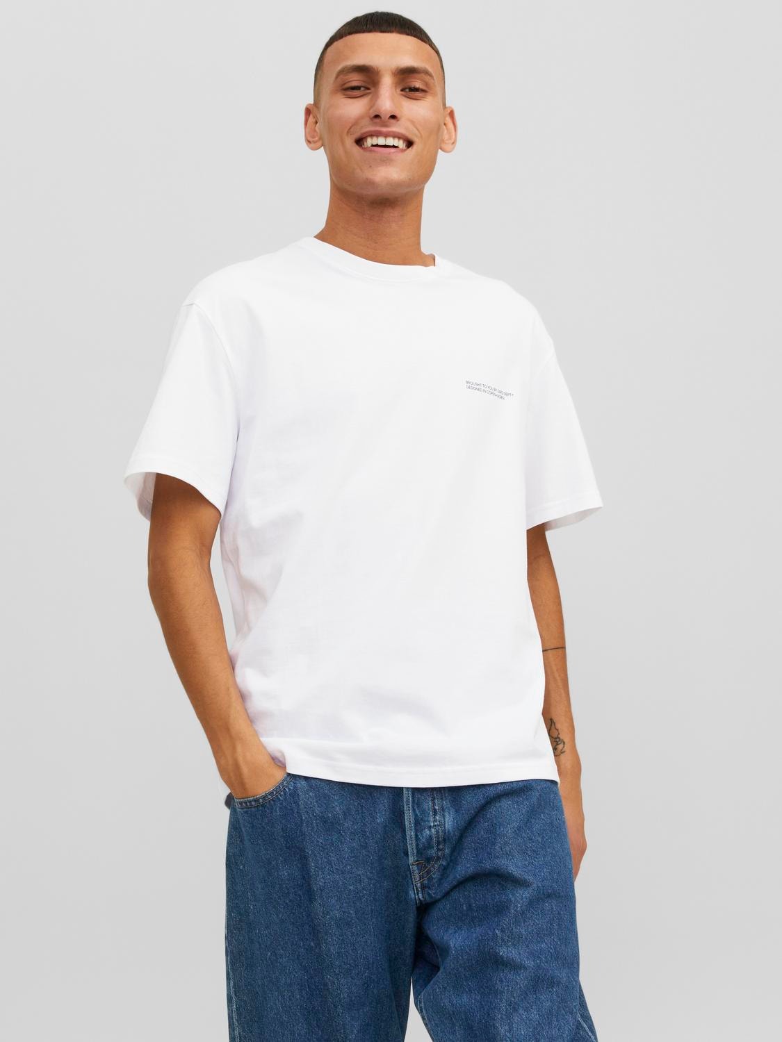 Jack & Jones T-shirt Estampar Decote Redondo -Bright White - 12240122