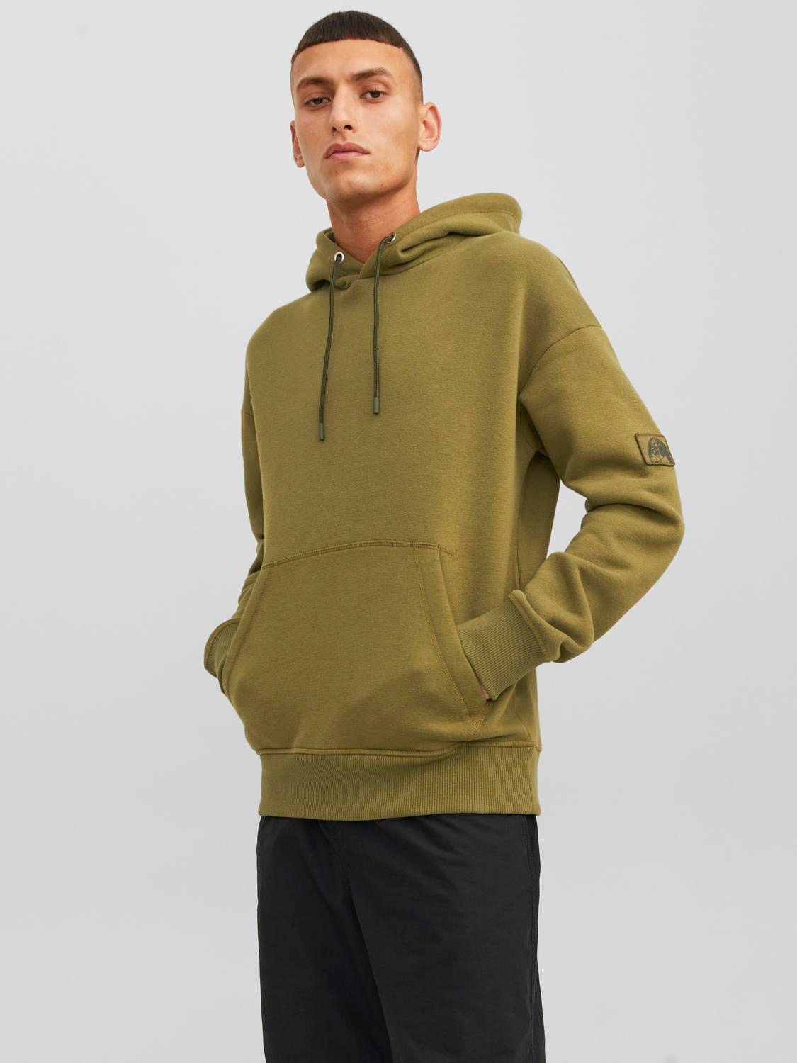 Jack & Jones Ensfarvet Hættetrøje -Olive Branch - 12240189