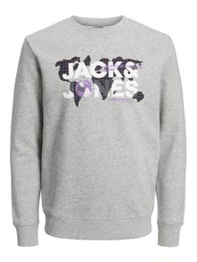 Jack & Jones Logo Crew neck Sweatshirt -Light Grey Melange - 12240211