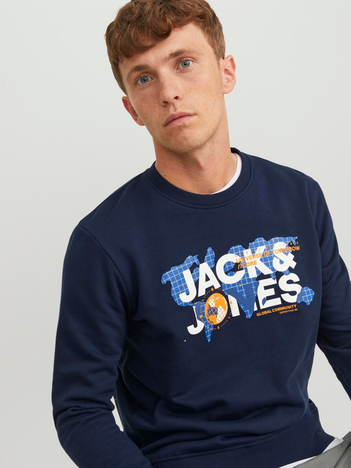 Jack & Jones Logo Sweatshirt med rund hals -Navy Blazer - 12240211