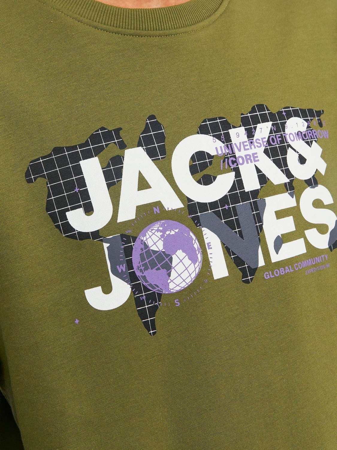 Jack & Jones Logo Sweatshirt med rund hals -Olive Branch - 12240211