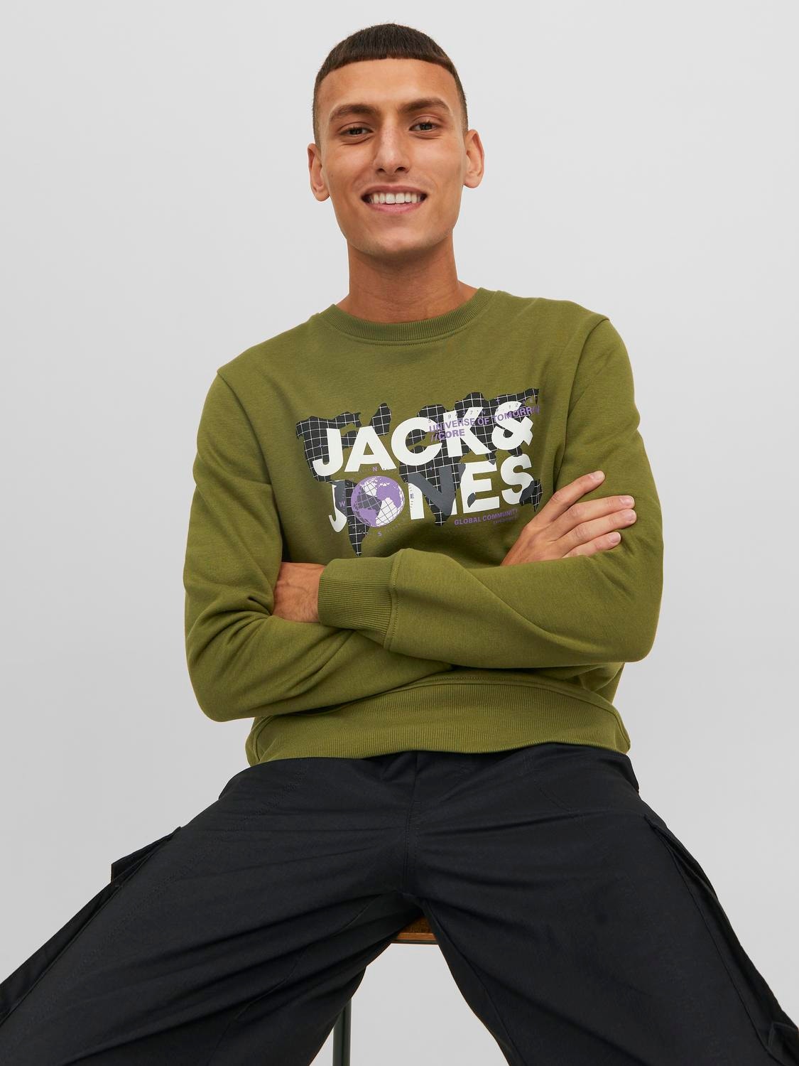 Jack & Jones Logo Sweatshirt med rund hals -Olive Branch - 12240211