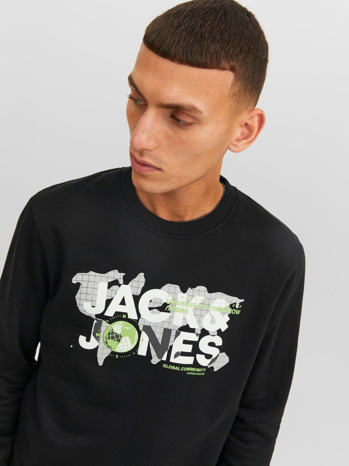 Jack & Jones Logo Crew neck Sweatshirt -Black - 12240211