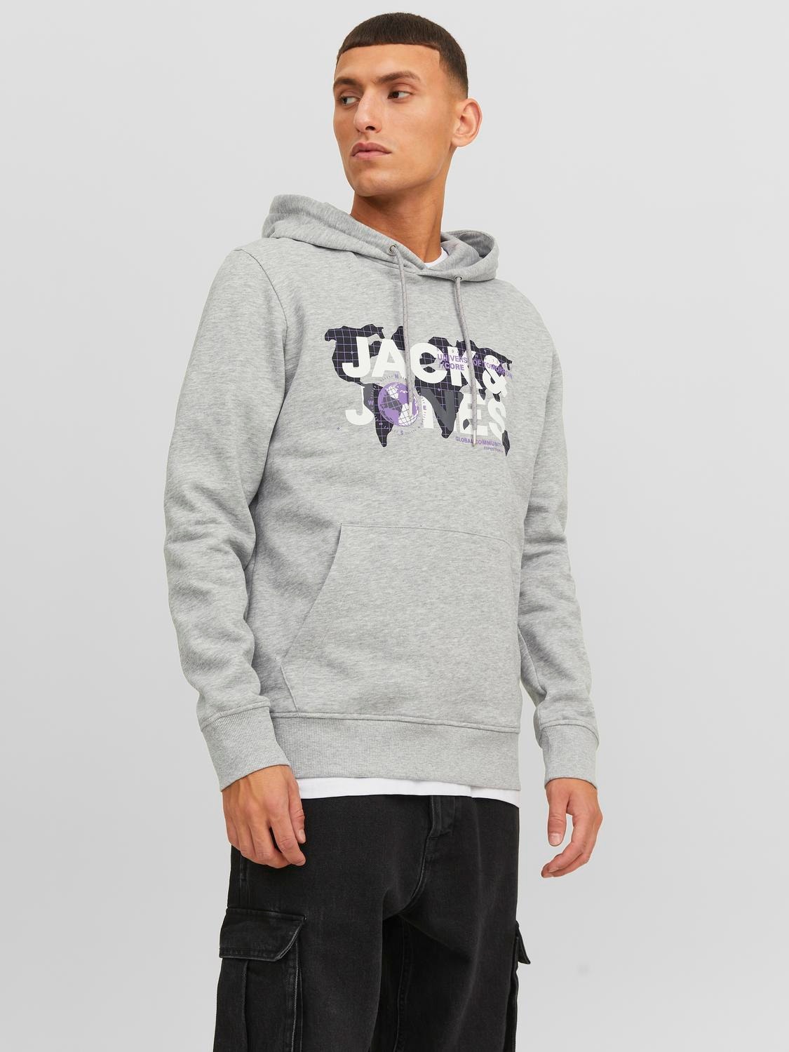 Jack & Jones Hoodie Logo -Light Grey Melange - 12240214