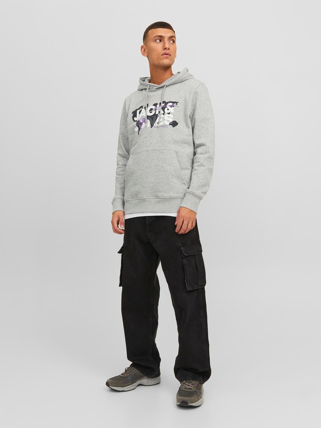 Jack & Jones Felpa con cappuccio Con logo -Light Grey Melange - 12240214