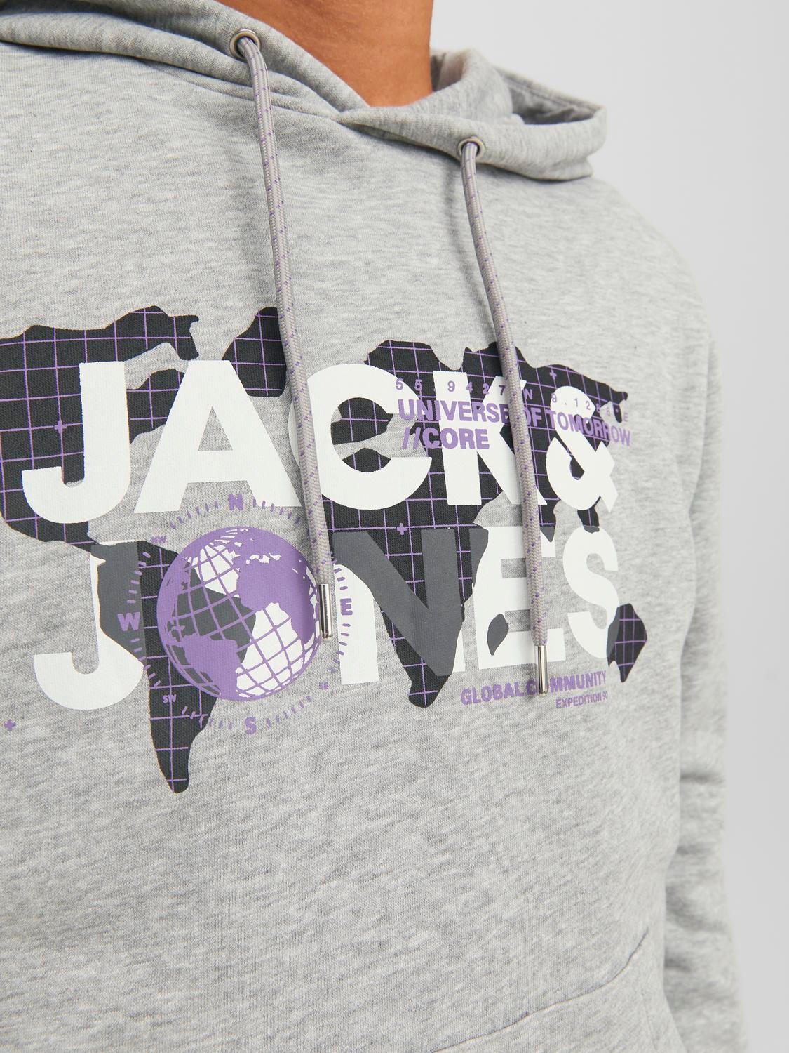 Jack & Jones Hoodie Logo -Light Grey Melange - 12240214