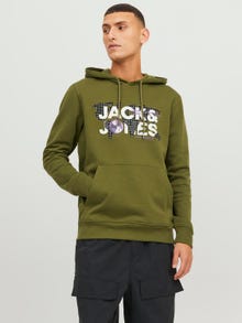 Jack & Jones Logo Hoodie -Olive Branch - 12240214