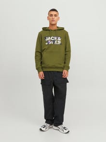 Jack & Jones Logo Hoodie -Olive Branch - 12240214